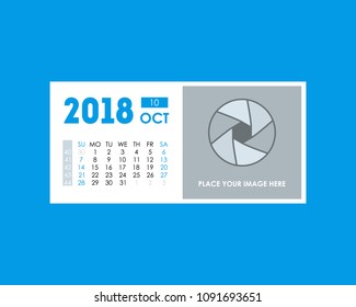 Cartoon Calendar Event Annual and Monthly Planner 2018 October Office or Company Season Stationery Concept Flat Design Style. Vector illustration