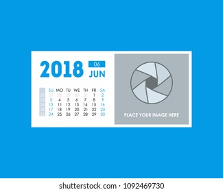 Cartoon Calendar Event Annual and Monthly Planner 2018 June Office or Company Season Stationery Concept Flat Design Style. Vector illustration