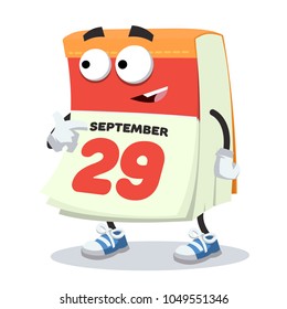 cartoon calendar mascot showing himself on a white background