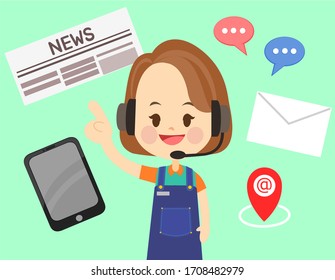 Cartoon Call Center Girl vector