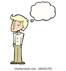 cartoon calm man with thought bubble