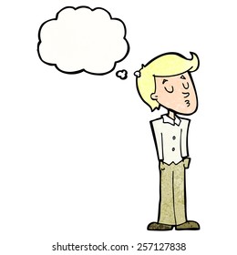 cartoon calm man with thought bubble