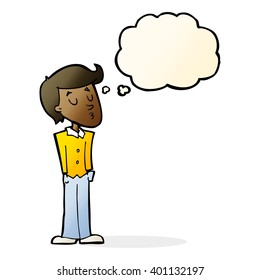cartoon calm man with thought bubble