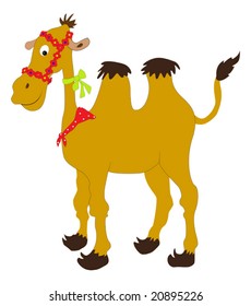 Cartoon camel with colored ribbons