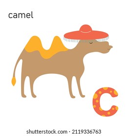 Cartoon camel isolated on white background with letter