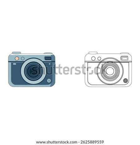 Cartoon Camera Digital Coloring Art Vectors Illustration