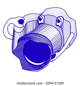 Cartoon camera  with eyes and hands