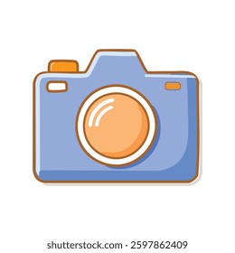 Cartoon camera with orange lens and buttons