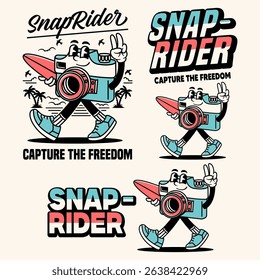 Cartoon camera SNAPRIDER cute retro cartoon vector hand drawn