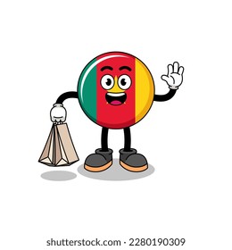 Cartoon of cameroon flag shopping , character design