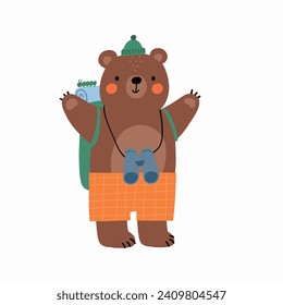 Cartoon camp adventure - vector illustration. Cute character - Bear