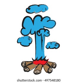 cartoon camp fire and smoke, vector illustration icon