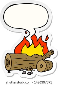 incendio de campamento de caricatura con pegatina de burbuja de habla