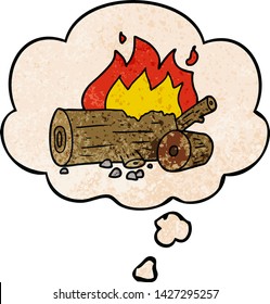 incendio de campo de dibujos animados con burbuja de pensamiento al estilo de textura gruesa