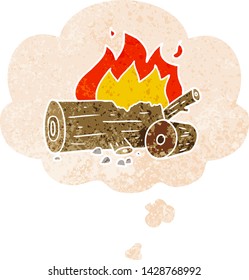 Karikaturenfeuer mit Gedankenblase in brüchiger Retro-strukturierter Form