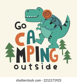 cartoon camper dinosaur vector illustration