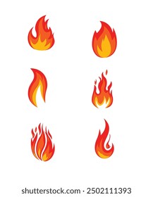 Cartoon campfire. Fire flames, bright fireball, heat wildfire and red hot bonfire, campfire, red fiery flames isolated vector illustration set stock illustration