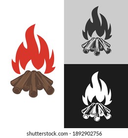 Cartoon campfire in flat minimalistic style isolated on white background. Design element for icon, logo, badge, branding. Vector hand drawn illustration.