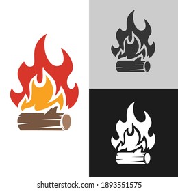 Cartoon campfire in flat minimalistic style isolated on white background. Design element for icon, logo, badge, branding. Vector hand drawn illustration.