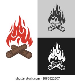 Cartoon campfire in flat minimalistic style isolated on white background. Design element for icon, logo, badge, branding. Vector hand drawn illustration.