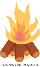 Ilustración de fogata de dibujos animados con diseño simple. Clipart de Vector plano.