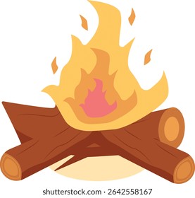 Cartoon Campfire Illustration with Simple Design. Flat Vector Clipart.