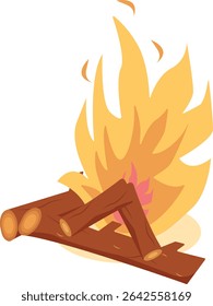 Cartoon Campfire Illustration with Simple Design. Flat Vector Clipart.