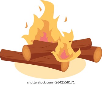 Cartoon Campfire Illustration with Simple Design. Flat Vector Clipart.