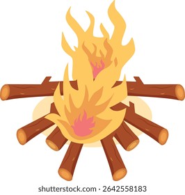Ilustración de fogata de dibujos animados con diseño simple. Clipart de Vector plano.