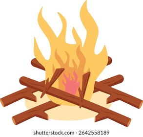 Ilustración de fogata de dibujos animados con diseño simple. Clipart de Vector plano.