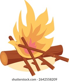 Cartoon Campfire Illustration with Simple Design. Flat Vector Clipart.