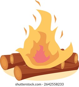 Cartoon Campfire Illustration with Simple Design. Flat Vector Clipart.