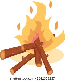 Cartoon Campfire Illustration with Simple Design. Flat Vector Clipart.