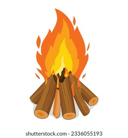 Cartoon Campfire, set of Cute characters, Isolated on white background