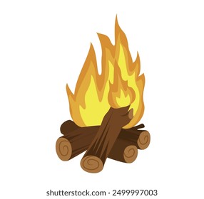 Ilustración vectorial de fogata de dibujos animados. Ilustración de fuego y troncos como signo de turismo, camping o viaje