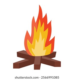 Cartoon camping bonfire in flat style isolated on white background.