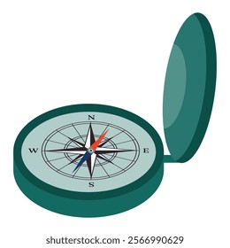 Cartoon camping compass in flat style isolated on white background. 