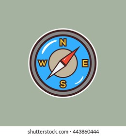 Cartoon camping compass icon with outline