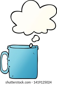 cartoon camping cup of coffee with thought bubble in smooth gradient style