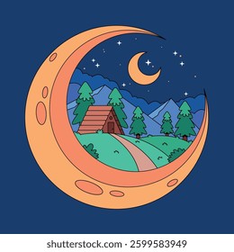 Cartoon camping in the forest at night