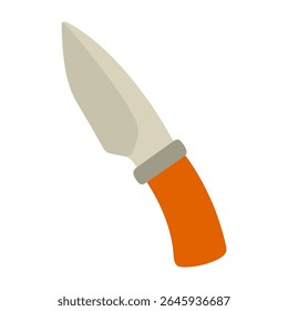 Cartoon Camping Knife Icon. Flat cartoon illustration of a camping knife with wide blade and orange handle. Isolated on white background.