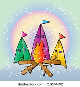 Cartoon of camping outdoor