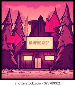 cartoon camping shop landescape