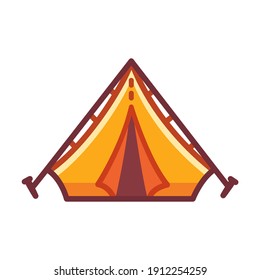 Cartoon Camping Tent Icon. Yellow Set Up Camp Drawing. Isolated Vector Clip Art Illustration.