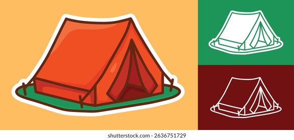 Cartoon camping tent sticker in bold color outline style