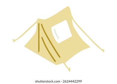 Cartoon Camping Tent with Window. Cartoon camping tent with window and ropes in a flat minimalist style. Beige shelter isolated on a white background, simplified and graphic.