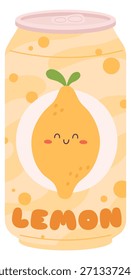 A cartoon can of lemonade with a smiling lemon on the label