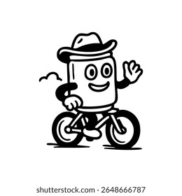 Cartoon can riding a bike