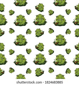 Cartoon Canabis Bud Seamless Pattern 