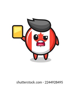 cartoon canada flag badge character as a football referee giving a yellow card , cute style design for t shirt, sticker, logo element